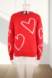 Women Round Neck Heart Pattern Knit Sweater <strong>Valentine</strong> Contrast Color Loose Pullover <strong>Jumper</strong> Casual Long Sleeve Tops - Product Image 5