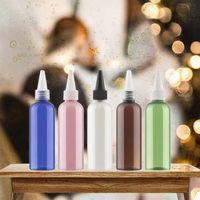 Botol Plastik PET Bulat dengan Nosel Runcing untuk Cat, Minyak Rambut, Seni Kuku, Kemasan Kosmetik