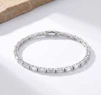 Bracelet tennis de luxe personnalisé en zircone cubique taille baguette, en argent sterling 925 rhodié, bijoux à maillons géométriques, source usine OEM
