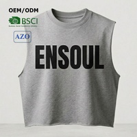 Débardeur Homme Personnalisé Gris Court Effiloché Sans Manches en Coton Lourd 100% avec Imprimé Lettres – Idéal pour la Gym et le Musculation