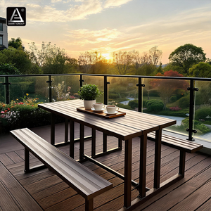Smart Sports Outdoor Dinner <b>Garden</b> Aluminum Dining <b>Table</b> <b>and</b> Chairs Outdoor Powder Coated Aluminum Picnic <b>Table</b> With <b>Benches</b> AL- - Product Image 6