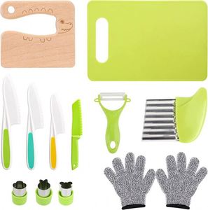 Couteau de cuisine en bois pour enfants, trancheurs à pommes de terre en plastique, couteaux de cuisine, couteau en plastique personnalisé pour tout-petits, gants résistants - Product Image 1