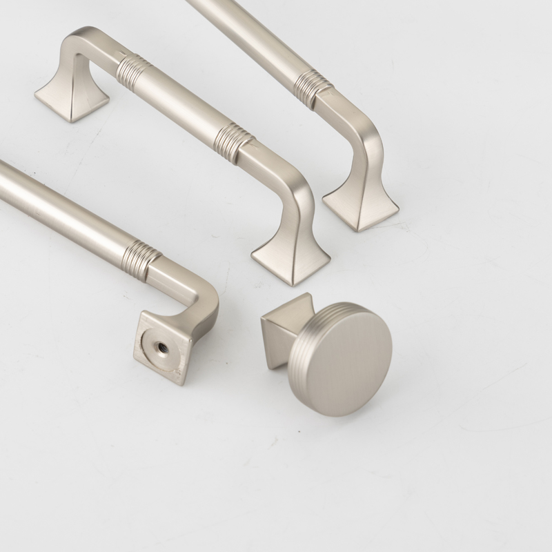 Modern Brushed Nickel Cabinet Handles Silver Furniture Drawer Pulls Ringed Detail Kitchen Wardrobe Hardware Series