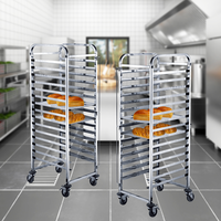 Chariots à plateaux à pain robustes en tube carré, en acier inoxydable, à plusieurs niveaux, pour boulangeries