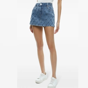 Professional Service Spring Summer New <b>Jeans</b> Skirt for Women Retro <b>Button</b> Pocket Zipper Crystal Pearls Lady Mini Skirts - Product Image 2
