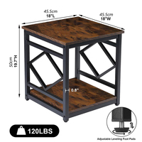 Meja Kopi Sudut Kecil 2 Lapis Desain Industrial Vintage untuk Ruang Tamu, Furnitur Logam Kayu dengan Penyimpanan