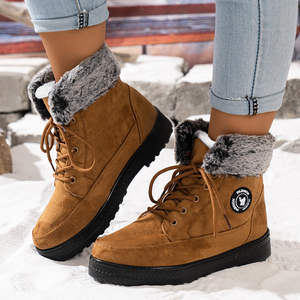 Bottes d'hiver antidérapantes confortables à double isolation thermique avec doublure en fourrure et col en fourrure replié, disponibles en plusieurs couleurs simples - Product Image 2