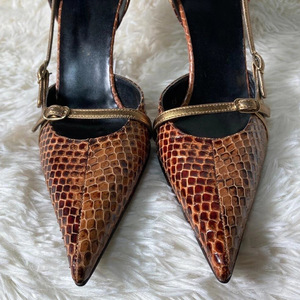Niche Design Snake Print Stiletto Heels Women Retro Spiked Buckle Hollow Out <b>Pointed</b> <b>Toe</b> Sandals For Y2K Streetwear - Product Image 5
