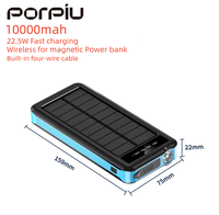 Nouvelle Banque d'alimentation solaire haute capacité avec câble intégré 10000 mAh, charge sans fil, portable, étanche, pour extérieur