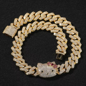 High Quality Iced-Out Moissanite Cuban Link <strong>Bracelet</strong> Cute <strong>Hello</strong> <strong>Kitty</strong> Brass Hip Hop Cuban <strong>Bracelet</strong> for Men Women - Product Image 2