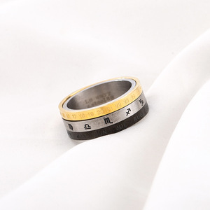 Men's <b>Titanium</b> Steel Constellation Calendar Rotating <b>Ring</b> Gold Plated Retro Fashion Jewelry Gift - Product Image 2