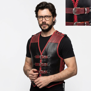 Chaleco de cuero genuino personalizado unisex con cadena de sujetadores Chaleco de motociclista de invierno sin mangas para hombres y mujeres - Product Image 1