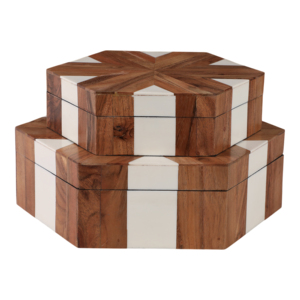 Boîte décorative hexagonale en bois avec couvercle pour le rangement de bijoux à la maison - Product Image 4
