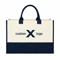 Sac fourre-tout en toile de coton biologique bleu marine avec logo imprimé personnalisé, sac de courses réutilisable et écologique pour les voyages en croisière, cadeau