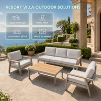 Canapé de jardin en aluminium pour véranda, avec structure, protection contre les intempéries et coussins – Ensemble 7 pièces résistant aux intempéries