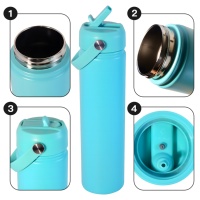 Bouteille d'eau isotherme en acier inoxydable pour la gym, gourde de sport portable avec couvercle à paille, 25 oz