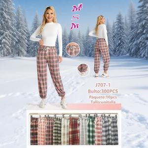 J707-1 Pantaloni Harem da Donna in Flanella a Quadri, Vita Media, Vestibilità Ampia, Lunghezza alla Caviglia, con Coulisse, Casual, Autunnali - Product Image 3