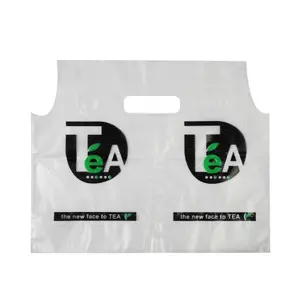 Bolsas de plástico de polietileno impresas con logotipo personalizado con asas, característica de barrera para té con leche para uso en la industria alimentaria