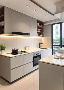 Ensemble d'armoires de cuisine de luxe multifonctionnelles, écologiques, imperméables, en contreplaqué, avec évier et îlot central, conception personnalisée gratuite - Product Image 4