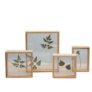 Großhandel Massivholz doppelseitig klares Bild Holz Pflanze Probe Display Rahmen Acryl schwimmende Foto rahmen