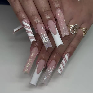 Patrón cuadrado francés Uñas artificiales Navidad Copo de nieve blanco Tubería de agua Tira de uñas Usable para dedos - Product Image 6