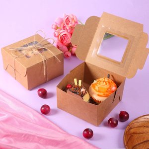 Scatole di imballaggio regalo marrone con vetrina per pasticcini, biscotti, piccole torte, torta, Cupcakes e altro ancora (4x4x2.5 pollici) - Product Image 5