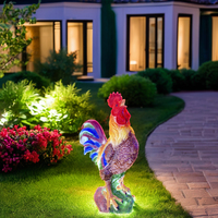 Festival en plein air grande résine ferme animal coq statue éclairage fibre de verre LED poulet oiseau sculpture pour décoration de noël