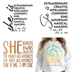 Autocollant DTF thermocollant lavable « Melanin Pride She Is Me Strong Queen » avec citations motivantes, prêt à être pressé sur les vêtements - Product Image 1