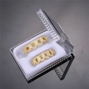 Wholesale Gift Hip Hop Men Silver Gold Fashion Copper Grillz Set Ice Out Body Jewelry Irregular Hollow Square Teeth Grillz