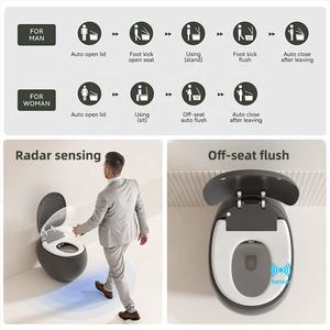 Toilette intelligente moderne avec bidet, grise, ronde, à siphon en S, télécommande automatique et commande vocale IA, avec siège chauffant et fonction de chauffage du siège - Product Image 4