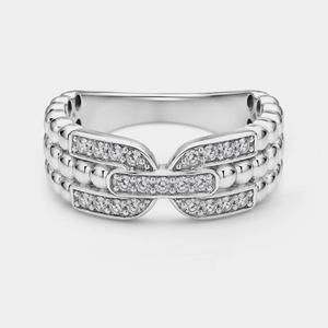 Bague en argent sterling 925 avec topaze blanche - Motif boucle de ceinture pavé sur bande tressée - Product Image 5