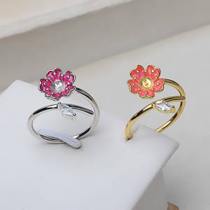 Anillo de Plata S925 con Diseño de Flor Pequeña y Gota de Pegamento, Accesorios de Joyería DIY para Mujer, Soporte Hueco para Perlas de 4-5 mm, Cristal Natural Suelto - Product Image 2