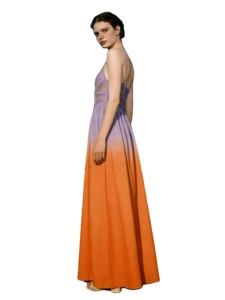 Elegante Abito Lungo con Spalline Sottili in Raso Ombré Lavanda e Ruggine con Ricami in Pizzo, Personalizzabile per Feste Serali - Product Image 2