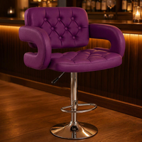 Chaise de bar moderne JOHOOFURNITURE, cuir PU violet foncé, capitonnée, pivotante, réglable, structure en acier, ergonomique, usage commercial