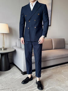 Traje de Lino para Hombre, Estilo Retro, Corte Entallado, Doble Botonadura, Cierre de Cremallera, Antiestático, Informal, de Dos Piezas, Traje de Boda - Product Image 5