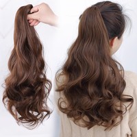 Queue de cheval longue ondulée à pince, extension de cheveux synthétiques bouclés, postiche naturel pour femme
