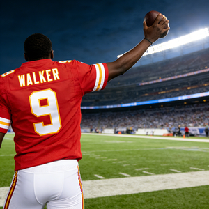 Nuovi Arrivi Maglie Kansas da Uomo # <span class=keywords><strong>Maglia</strong></span> da Football Americano 9 Kenneth Walker III, Completamente Ricamata, Rossa e <span class=keywords><strong>Bianca</strong></span>, Vendita all'Ingrosso - Product Image 1