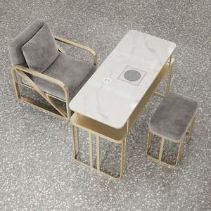 Mesa de Manicura de Dos Plazas, Moderna y de Lujo, con Superficie de Mármol y Acero Inoxidable, Muebles de Salón de Belleza, Estudio, Novedad 2025 - Product Image 2
