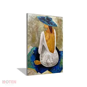 Handgemaakte Sexy Dame Met Rode Jurk En Rode Hoed Mes Olieverfschilderij Handgemaakte Hot Body Vrouw Canvas Olie verven