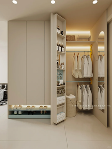 Système de dressing multifonctionnel avec étagère à chaussures et étagère haute et étroite, armoire de rangement moderne pour entrée avec éclairage LED - Product Image 4