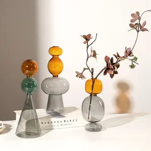 Hand Blown Creative Nordic Style Fun Cool Colorful Clear Bubble Transparent Glass Hydroponics Flower Bud Vase