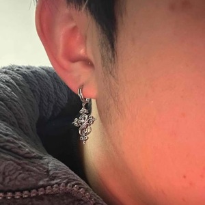 Cross Pendant Earrings Tibetan Silver Bezel Setting Geometric Design Unisex Street Style - Product Image 2
