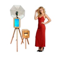 Photomaton en bois à double face avec pieds pliables : hauteur réglable, flash/boîte à lumière/imprimante, écran de 18,5 pouces