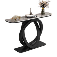 Console d'entrée moderne minimaliste style influenceur avec double anneau, table d'appoint de luxe léger pour hall d'entrée en acier inoxydable plaqué or