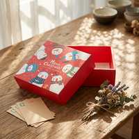 Boîte cadeau de Noël rouge en papier kraft texturé biodégradable, avec lamination mate rigide, logo personnalisé, luxe, jetable, pour expédition
