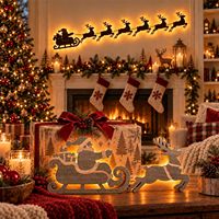 LED-beleuchteter Weihnachtsschmuck aus Holz, Weihnachtsmann-Schlitten, Christbaumschmuck, Weihnachtsgeschenk, Fensterdekoration