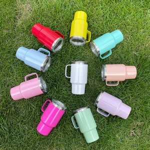 Heat Transfer Travel Stainless Steel Reusable <b>Mugs</b> Macaron Colors <b>Double</b> <b>Wall</b> 3oz Mini Tumbler with Metal Handle for Sublimation - Product Image 2