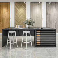 Armoire de rangement en bois naturel, carreaux en céramique, pierre de construction, Quartz, étagère à échantillon, sol en bois dur