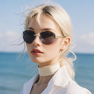 Lunettes de soleil tendance tête de <span class=keywords><strong>serpent</strong></span> pour femme 2026 – Nouveauté été, sans monture, ovales, de marque, verres taillés, pour femme - Product Image 2