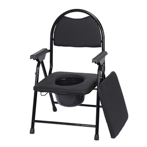 เก้าอี้โคมโมด์สีดำแบบพับได้ โครงเหล็ก สำหรับผู้สูงอายุ - Product Image 4